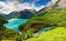 Landscape lake mountains forest altai nature Custom Gaming Mat Desk picture