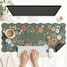 Cosovia Scalloped Gaming Mouse Pad Desk Mat, Floral, 35.4