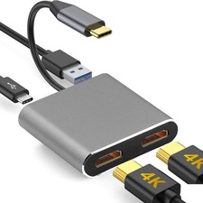 USB C to Dual HDMI Adapter 4K, USB 3.0 Port, USB C PD Charge picture
