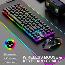 Rechargeable Wireless Gaming Keyboard & Mouse Combo 87 Keys Rainbow RGB Backlit picture