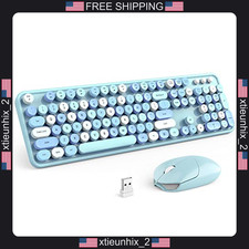 Wireless Keyboard and Mouse Set Blue 104 Keys Full Size 2.4GHz Combo picture