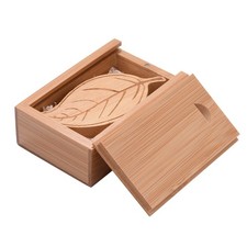 Free Custom Logo USB Flash Drive 128GB Wood Leaf Memory Stick 64GB Wedding Gift picture
