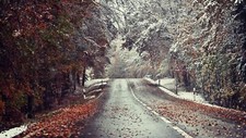Landscape winter road snow leaves fallen wet street fall Custom Gaming Mat Desk picture