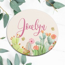 Custom Name Cactus Floral Pink Mouse Pad Mat Office Desk Table Accessory Gift picture