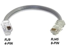 RJ9 RJ10 4P4C 4-PIN M to RJ45 CAT5 ETHERNET 8PIN M PHONE NETWORK HEADSET ADAPTER picture