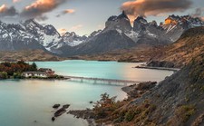 Landscape lake peho mountains nature water bridge chile Custom Gaming Mat Desk picture