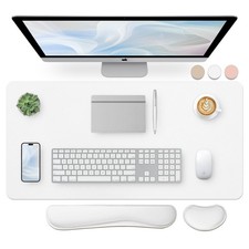 31.5x15.7 Inch White Leather Desk Mat Mouse Pad Keyboard Wrist Rest Protector picture