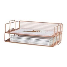 | Mesh Paper Tray Set of 2 | Stackable Letter Trays for Desk Rose Gold picture