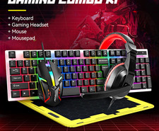 T-WOLF TF-240 4-in-1 Wired Gaming BUNDLE Backlit Keyboard Mouse Headset Pad picture