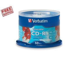 Verbatim Silver Inkjet Printable CD-R 52X Discs - 50pk Spindle for Custom Albums picture