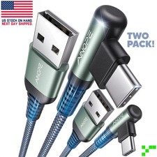 2-PACK USB/USB-C 90° Heavy Duty Braided Charging/Sync Cable 6ft 9V/3.1A picture