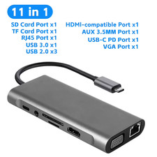 USB-C 11-in-1 Docking Station Hub 4K HDMI USB 3.1 Adapter Splitter New picture