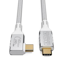 Short Thunderbolt 4 Cable White, Right Angle Thunderbolt 4 Cable 90 Degree, 240W picture