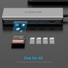 LENTION USB-C HUB Thunderbolt 3 to USB 3.0 HDMI Ethernet PD Adapter Card Reader picture