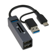 onn 5-Port USB 3.0 Hub SD microSD Card Reader USB-C Adapter for PC Mac Android picture