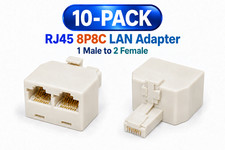RJ45 Ethernet Network Splitter 8P8C, 1-Male to 2-Female LAN Adapter (10-Pack) picture