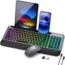Silent RGB Backlit Wireless Keyboard Set, Rechargeable 3000mAh Keyboard, Ergo... picture