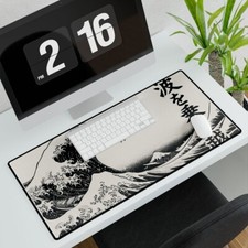 Wave of Calm: Black & White Japanese Desk Mat picture