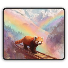 Rainbow Mountains Red Panda Gaming Mouse Pad | Cute Animal Desk Mat picture