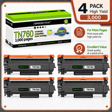 GREENCYCLE 4 Pack TN760 Toner Cartridge for Brother MFC-L2710DW DCP-L2550DW picture