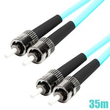 35M ST/ST OM3 Duplex 50/125 Multi Mode Fiber Optic Optical Patch Cable OFNR Aqua picture
