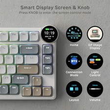 RK ROYAL KLUDGE LOW PROFILE MECHANICAL KEYBOARD W/SMART DISPLAY -  SANDY GRAY picture
