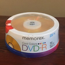 25 Pack New Memorex 16X Cool Color Blank 4.7GB DVD-R 120Min Brand New Sealed picture