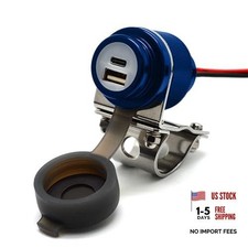 Waterproof Motorcycle USB-C Charger 36W PD QC3.0 Dual Port Blue picture