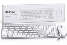 SEENDA SK38 Wireless Keyboard Mouse Combo 2.4GHz Full Size USB Silver White picture