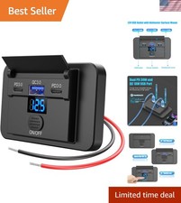 3 Port 12V USB Outlet Surface Mount Lightweight with Voltmeter, Dual USB C 30... picture