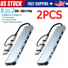 2Pcs 8 Port USB-C Hub Adapter - 5G Speed Multi Splitter for PC, Laptop & MacBook picture