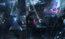 Landscape city futuristic architecture cyberpunk night Custom Gaming Mat Desk picture