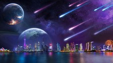 Landscape city lights tower architecture skyscraper art Custom Gaming Mat Desk picture
