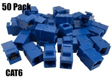 50 Pack CAT6 Coupler Keystone RJ45 Female to Female Gigabit Ethernet Jack Blue picture