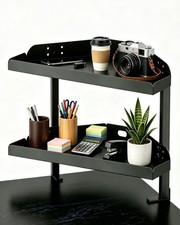 2-Tier Black Corner Desk Shelf Clamp On No Drill Space Saving Office Rack picture