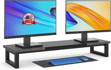 Elevador de soporte de monitor dual de estante de escritorio de madera maciza US picture