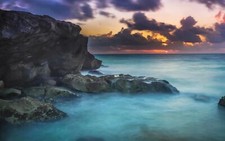 Landscape nature mist coast sunset sea clouds rocks Custom Gaming Mat Desk picture