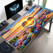 1pc Large Size Esports Gaming Mouse Pad, Beach Colored Stone Heart Sunset Scen picture