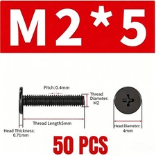 50×M2 x 5mm New Black Phillip Wafer Flat Head Machine Screw Bolt Laptop Notebook picture