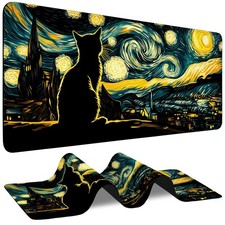 Large Pad Starry Night Black Cat Waterproof Extra Large Mousepad with Stitche... picture