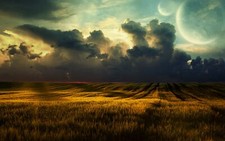 Landscape nature moon field clouds art space dark storm Custom Gaming Mat Desk picture