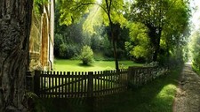 Landscape path garden trees architecture building nature Custom Gaming Mat Desk picture