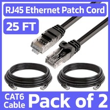 2 Pack 25 FT Cat6 Ethernet Patch Cord Black RJ45 LAN Network Cable Internet Cord picture