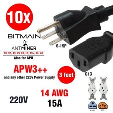 10 Units of Bitmain Antminer Power cable cord Heavy Duty (3FT) 14 AWG NEMA 6-15P picture