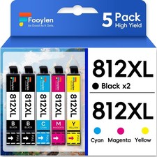 5 PACK 812XL Ink Cartridges For Epson WorkForce WF-7840 WF-7820 WF-7310 EC-C7000 picture
