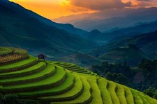 Landscape nature rice fields terraces sunset field mist Custom Gaming Mat Desk picture