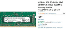 MICRON 8GB SO-DIMM 1Rx8 DDR4 PC4-21300 2666MHz Memory Module 3year Warranty picture