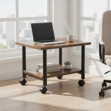 Heavy-Duty Industrial Printer Cart - Mobile Storage with Rustic Brown Finish picture