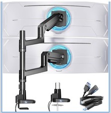 Dual Monitor Desk Mount, USB Ports, Tilt & Rotate, Cable Management, Black picture