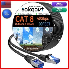 Sokqovt Cat 8 Ethernet Cable 100ft Black Outdoor Waterproof Direct Burial picture